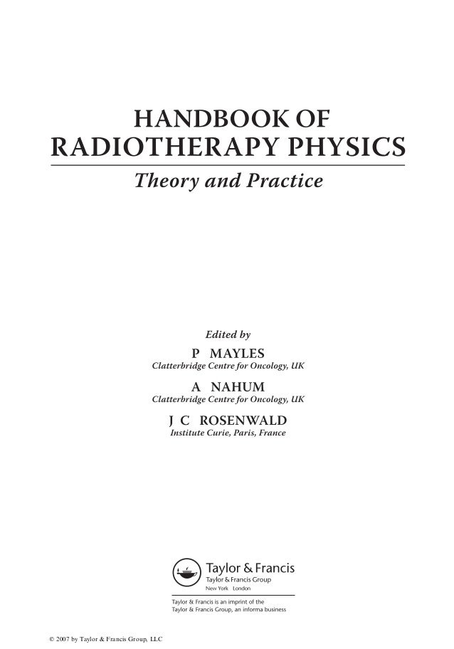 Handbook of Radiotherapy Physics: Theory and Practice